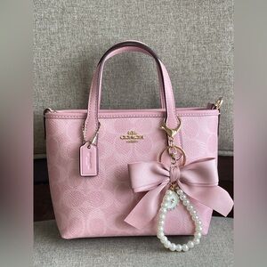 Coach Blush Pink Tote with Bow and Pearl Charm